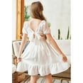 thumbnail image 2 of Oudiya Girls Tie Back Short Sleeve Ruffle Hem Off Shoulder Elegant Casual Summer Dresses, White, 4-5Y, 2 of 6