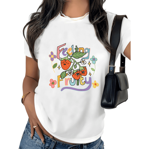 White Print Tshirt Graphic Tees Fruity Feeling Strawberry Summer Outdoor Casual Comfort Wear S-5XL Tops