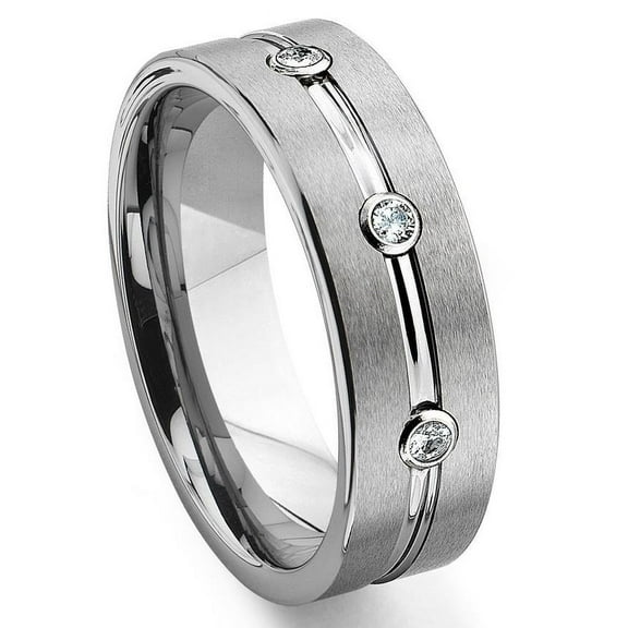 Titanium Kay Tungsten Carbide Diamond Ribbed Comfort Fit Mens Wedding Band Ring Sz 10.0