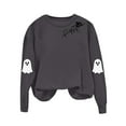 thumbnail image 5 of YOIAVAIOY Womens Halloween Sweatshirts Cute Ghost Heartbeat Print Fleece Crewneck Sweatshirt Spooky Season Holiday Shirt Fall Fashion Pullover Tops Dark Gray XL, 5 of 9