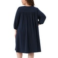 thumbnail image 3 of Agnes Orinda Women's Plus Size Summer Dress Eyelet Hollow Out Notched Neck 3/4 Sleeve Casual Midi Dress with Pockets 1X Dark Blue, 3 of 5