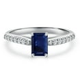 thumbnail image 3 of Gem Stone King 10K White Gold Blue Sapphire and Lab Grown Diamond Engagement Ring for Women | 0.80 Cttw | Emerald Cut 6X4MM | Gemstone September Birthstone | Available in Size 5,6,7,8,9, 3 of 6