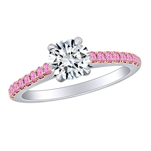 AFFY 0.7 Carat (Ctw) White Natural Diamond & Simulated Tourmaline Solitaire Engagement Ring In 14k Solid White Gold Ring Size-9.5