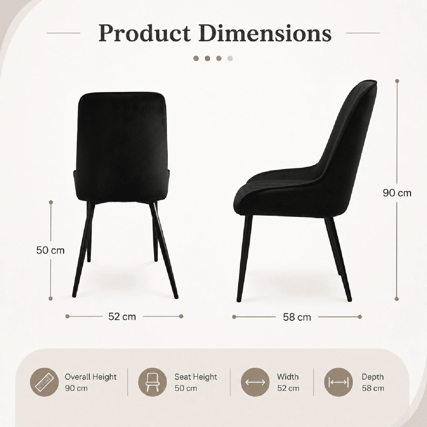 Modern Velvet Dining Chairs with Metal Legs, Set of 2, Upholstered Fabric Chairs for Dining Room, Kitchen, Bedroom, and Office