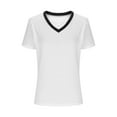 thumbnail image 3 of Annhoo Womens Tops Summer V Neck Short Sleeve Color Block Tshirt Comfy Casual Blouse Business Work Shirts, 3 of 7