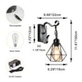 thumbnail image 3 of Kiven 1-Light Battery Operated Iron Wall Lamp, Vintage Black Rechargeable Wall Sconces, E26 Socket Bulb Included(Warm White)Wire Cage Wall Light Fixture, 3 of 7