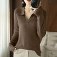 thumbnail image 2 of Pullover Sweater for Women Casual Long Sleeve V Neck Knitted Sweater Jumper Tops Brown L, 2 of 3