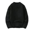 thumbnail image 2 of Qunyiney Solid Mens Sweaters Winter Pullover Black Casual Crew Neck Long Sleeve Cable Knit Loose Sweaters, 2 of 2