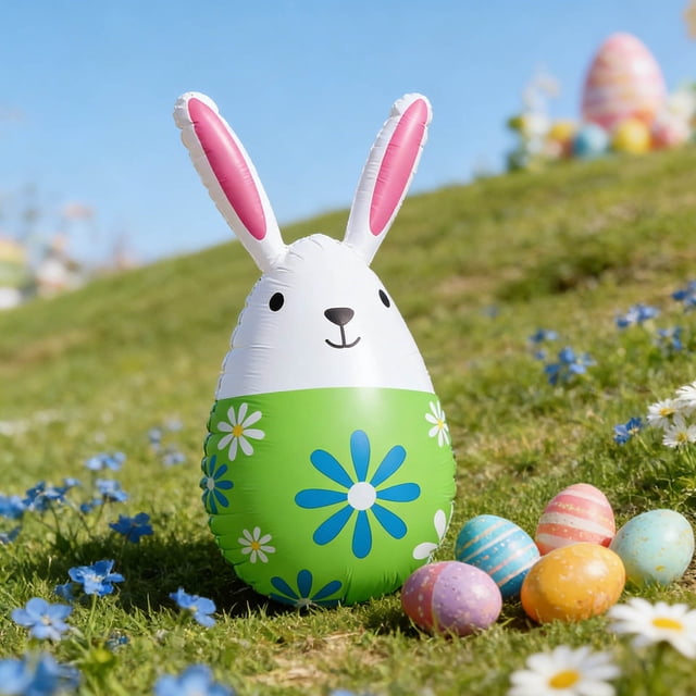 ERK Easter Decor Easter Inflatable Bunny Rabbit With Colorful Eggs Holiday Blow Up For Indoor Outdoor Garden Yard Porch Party