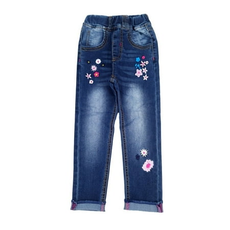 

KIDSCOOL SPACE Little Girl Daily Embroidered Denim Pants
