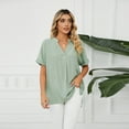 thumbnail image 6 of FLMEI Women Loose Shirt Summer V-Neck Blouse Short Sleeve Shirt Tops for Womens Solid Color Pullover Shirt S-XXL, 6 of 9