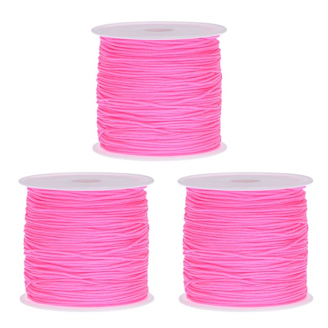 Nylon Cuerda Bricolaje Fabricación Satén Cuerda Artesanía Alambre con Plástico Carrete 147 Pies, Fluorescente Rosa, 3uds