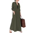 thumbnail image 1 of Vestidos de verano para mujer con botón de algodón suave con cuello en V de manga larga para creyentes musulmanes Holy ChronicleArmy Green, 1 of 4