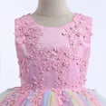 thumbnail image 6 of IBTOM CASTLE Flowers Girls Tulle Lace Dress for Kids Wedding Bridesmaid Pageant Birthday Party Communion Formal Princess Prom Maxi Gown 11-12 Years Rainbow Pink, 6 of 9