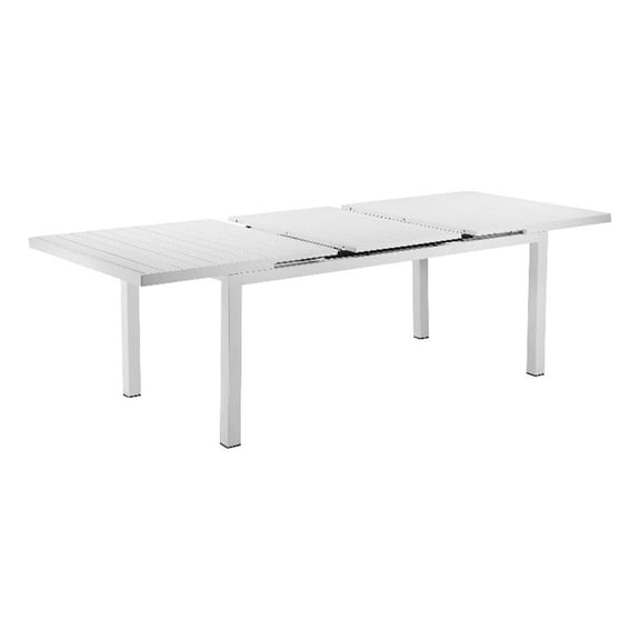 Benjara Meta 95" Extendable Dining Table- White Aluminum Frame- Plank Top