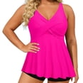 thumbnail image 6 of Women's Plus Size Tankini Top Tummy Control Ruffled Deep V-Neck Swimdress Summer Fall Casual Seaside Beach Color Block Swimsuit,Navy,14, 6 of 7