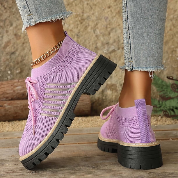 Knit Oxford Shoes for Women Lace up Breathable Mesh Solid Color Classic Lug  Sole Low Heel Elastic Slip on Dress Shoes Light Purple Size 7 - Walmart  Business Supplies