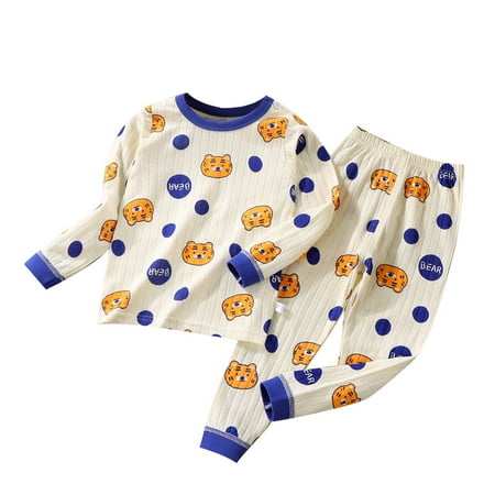

LIhncine Girls Pajamas Children s Long Sleeve Warm Home Wear Boys And Girls Long Sleeve Pure Cotton Set Baby Double Layer Cotton Pajamas Baby Toddler Pajamas(Dark Blue 8-9 Years)