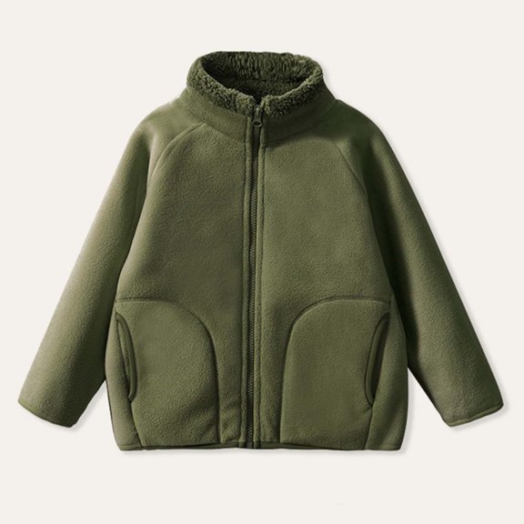 Boys Girls Fleece Jacket for Kids with Pockets Fuzzy Teen Long Sleeve Stand Collar Zip Up Warm Toddler Winter Jackets Heavyweight Thermal Coats Cold Weather Outerwear, Age 3-15 Years