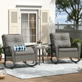 thumbnail image 6 of MRUAKA Outdoor Rocking Chairs Set of 3, Wicker Patio Furniture with Thickened Cushions and Table for Porch，350lbs Weight Capacity(Gray), 6 of 11