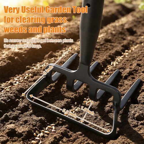 Garden Hoe, 72 Inch Soil Tiller Cultivator Stirrup Hoe, Heavy Duty 2-in-1 Garden Tool with Adjustable Long Handle, Action Scuffle Loop Hoe with Rake for Flower Beds, Garden Loosening Weeding Digging
