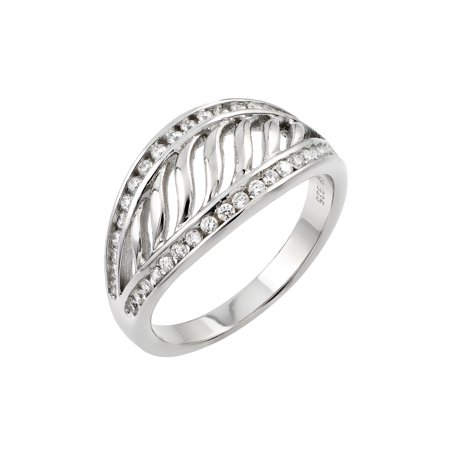 Inlay Filigree (925 Sterling Silver Ladies Jewelry Ring w/ Filigree Design And Clear Cubic Zirconia Inlay.Ring Width Is 10mm Come In Sizes Of 5, 6, 7, 8, And)