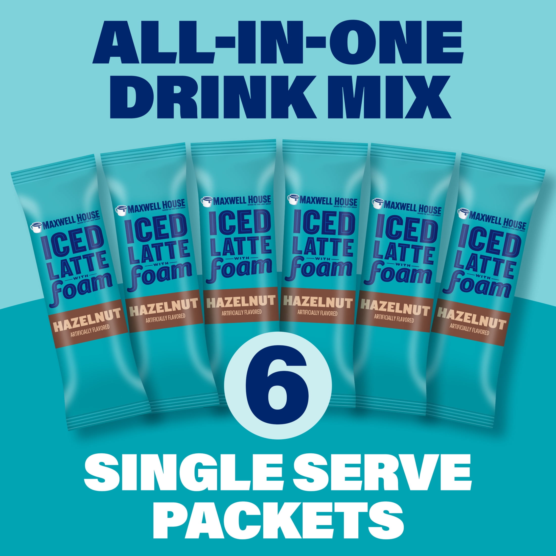 (3 pack) Maxwell House Iced Hazelnut Latte with Foam All in One Drink Mix, 5.82 oz, 6 Packets