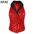 thumbnail image 2 of Blusa con botones de presión y lentejuelas brillantes para mujer, Tops elegantes con cuello en V, solapa sin mangas, ropa para fiesta, banquete, cóctel y discoteca, 2 of 5