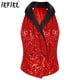 thumbnail image 2 of Blusa elegante con botones a presión y lentejuelas brillantes para mujer, cuello en V, solapa, sin mangas, para fiestas, banquetes, cócteles, fiestas, ropa de club, 2 of 5