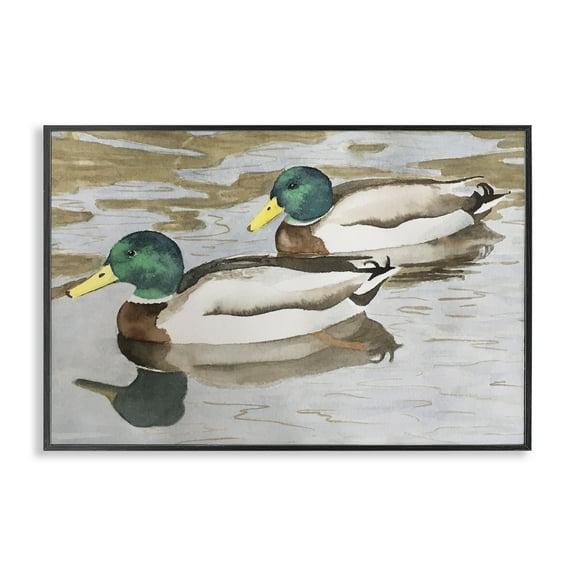 Stupell Industries Mallard Ducks Pair Animals Painting Black Framed Art Print Wall Art, 18 x 12