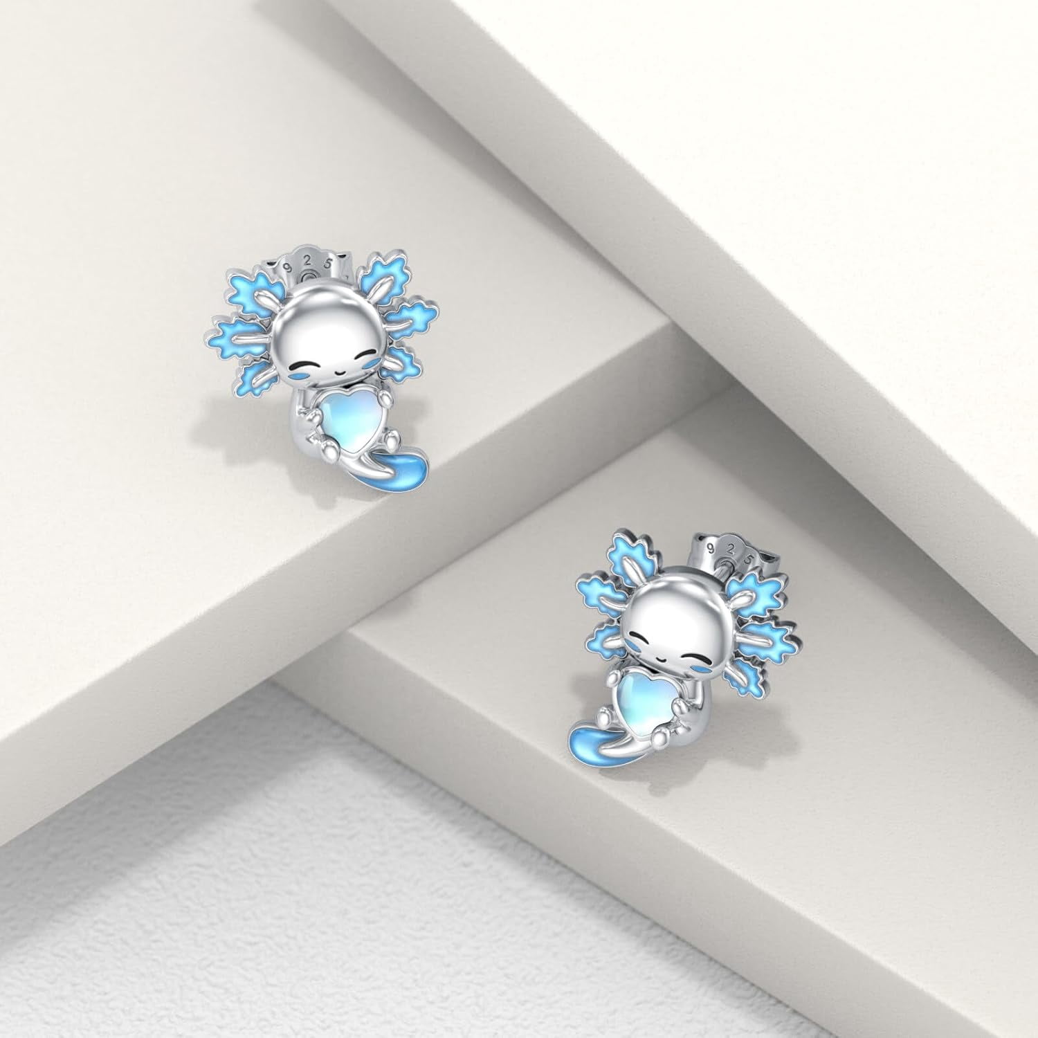 Axolotl Stud Earrings 925 Sterling Silver Cute Blue Axolotl Moonstone Earrings Jewelry Gifts for Women Mom Her