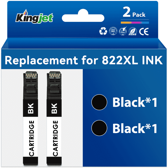 822XL Black Ink Replacement for Epson 822 Ink for Epson Pro WF-3820 WF-4820 WF-4830 WF-4833 WF-4834 WF-3823 Printer (2-Black)