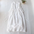 thumbnail image 2 of SELONE Dresses for Women Summer Dresses for Women 2023 Crewneck Short Sleeve Linen Cotton Linen Summer Five point Sleeve Lapel Drawstring Waist Solid Large Swing Flowing Temperament Long Skirt White M, 2 of 6