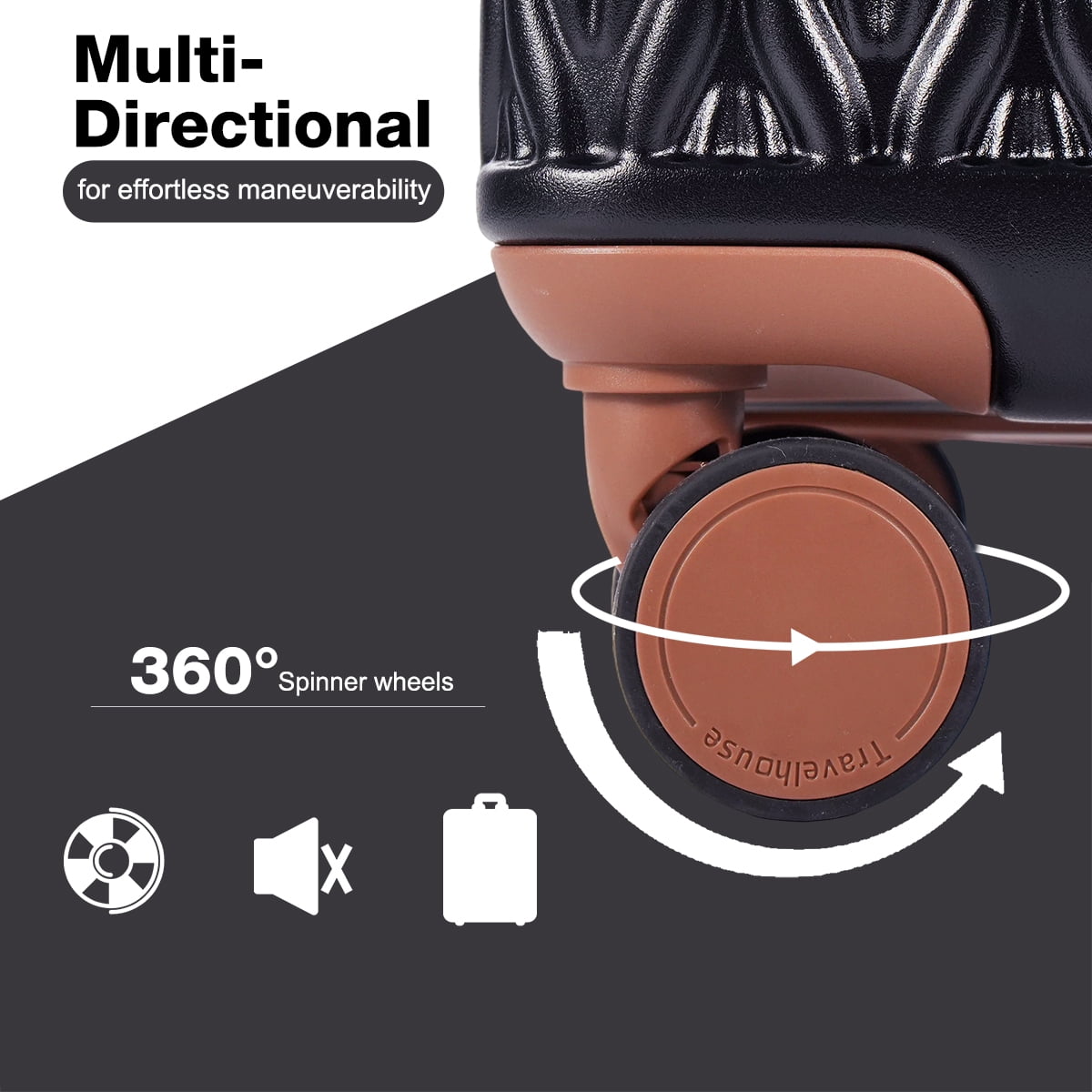 Travelhouse Luggage Set 6 Piece Hardside Suitcase TSA Lock Spinner Wheels 6 Pcs Hardshell Luggage with Duffel Bag.(Black)