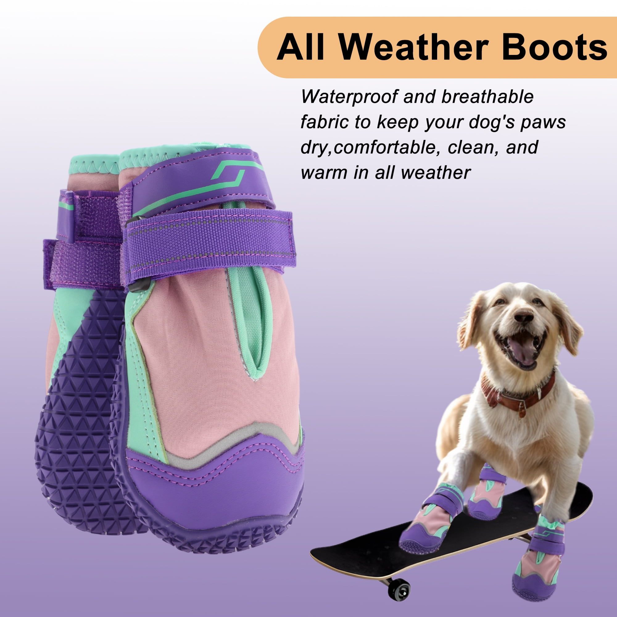 Unique Bargains 4pcs Dog Shoes Waterproof Anti Slip Boots Protectors 2.75" Purple