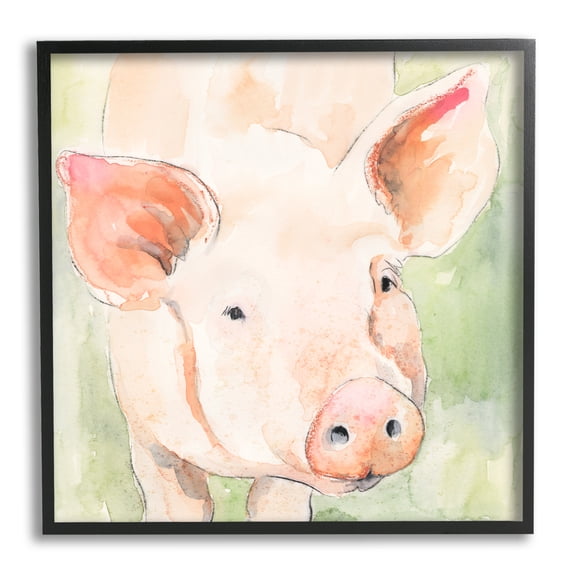 Stupell Industries Modern Pig Portrait Animals & Insects Painting Black Framed Art Print Wall Art, 12 x 12