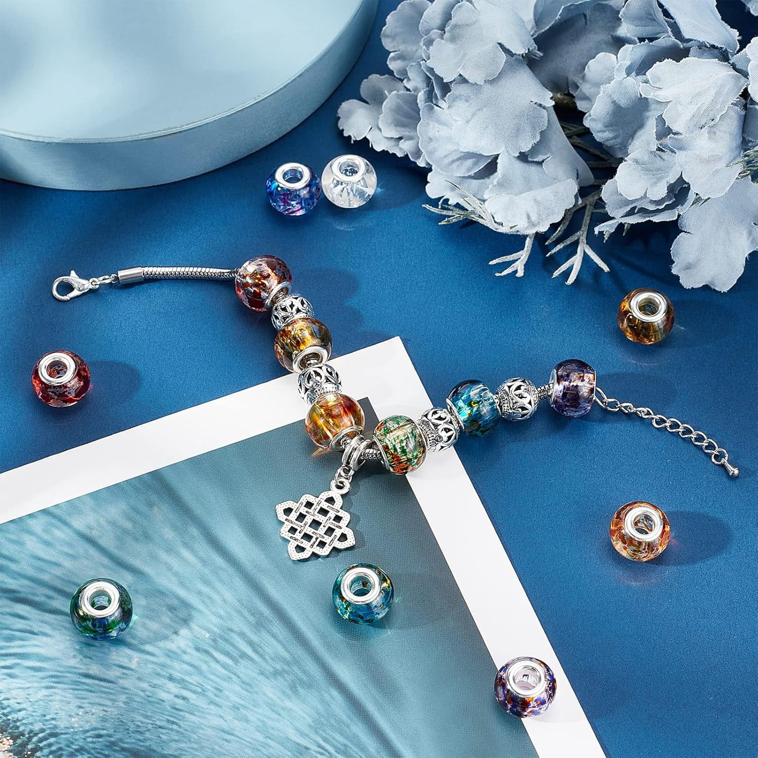 1box Spray Painted Glass European Beads with Silver Brass Cores Large Hole Beads Rondelle Mixed color 15x12mm Hole: 5mm about 100pcs/box