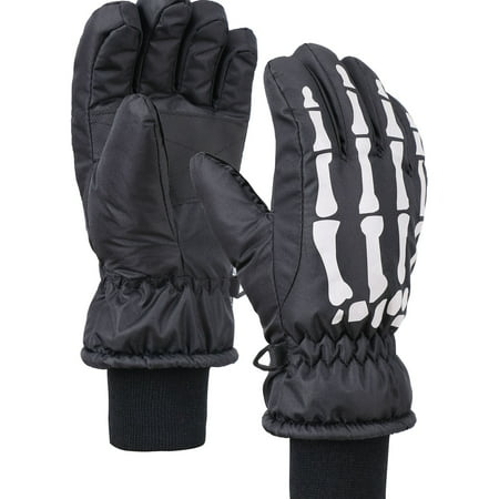 ANDORRA Boys or Girls Glow in the Dark Thinsulate Waterproof Ski Gloves, Skeleton,S