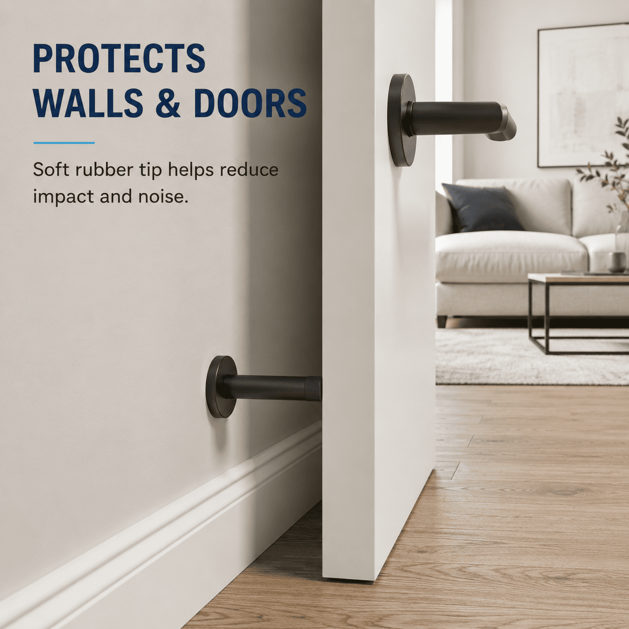 Door Stop 3.5“ Heavy Duty 304 Stainless Steel Door Stopper with Rubber Tips Bumper Wall Mounted Door Holder Protection Black 10 Pcs
