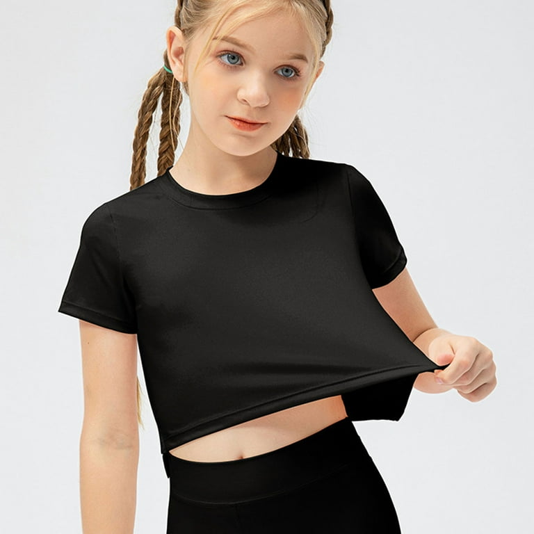 ZyeKqe Toddler Clothes Girls Workout Crop Tops Short Sleeve