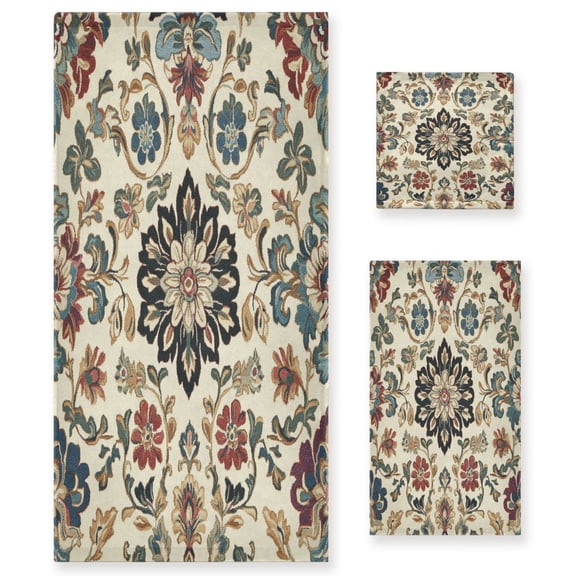 BZSMCE 3piece Bath Towel Sets Hand Bath Towels Fashion Ornate Floral Elegance Printed Towel Sets