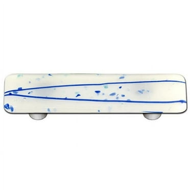 Hot Knobs HK3006-PA Mardi Gras Blue with White Rectangle Glass Cabinet Pull - Aluminum Post