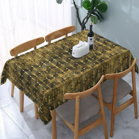 

Tablecloth Ethnic Boho Pattern Golden Table Cloth For Rectangle Tables Waterproof Resistant Picnic Table Covers For Kitchen Dining/Party(54x72in)