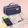 thumbnail image 6 of HengDidi Large Capacity Canvas Pencil Case with Wide Handle, Zippered Organizer, 3 Compartments for Pens, Markers - Blue, Red, Yellow, 6 of 6