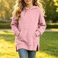 thumbnail image 6 of Jalioing Girls Long Hoodies Oversized Long Sleeve Side Slit Pullover Tops Fashion Solid Hooded Sweatshirt with Pocket, 6 of 7