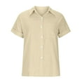 thumbnail image 3 of Camisa de algodón Fnochy con botones para mujer, informal, de manga larga o corta, holgada, con cuello, de lino, para trabajo, con bolsillo, para otoño, 3 of 6