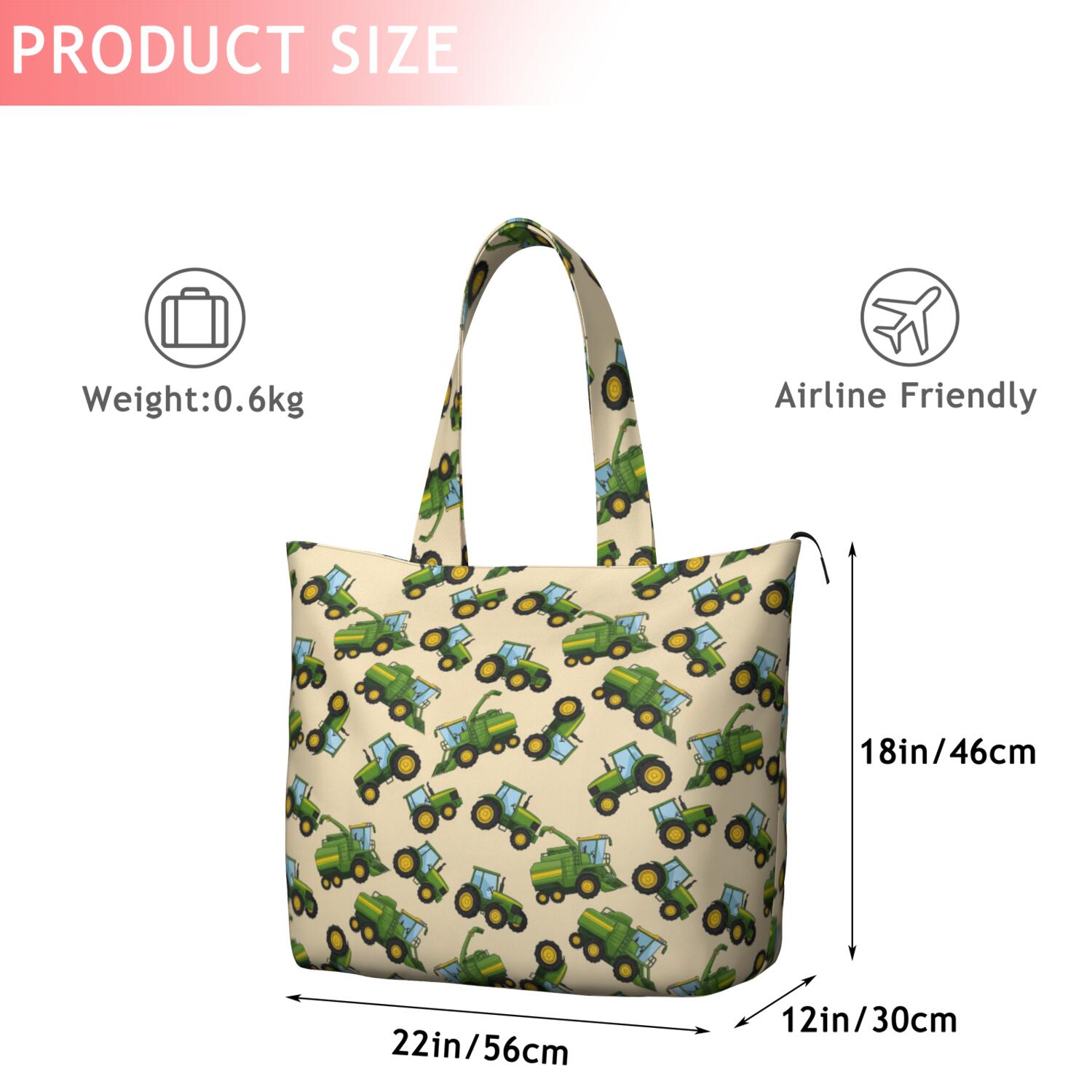 Cartoon Tractors Harvesters Beige Pattern Travel Tote Bags for Women Carry On,Large Weekender Bags for Women Travel,Multi Functional Duffle Bag for Work,Shopping,Sports