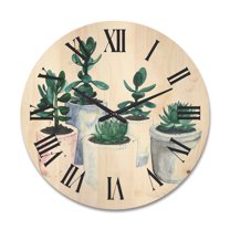 Designart 'Succulent and Cactus House Plants VI' Farmhouse Wood Wall Clock