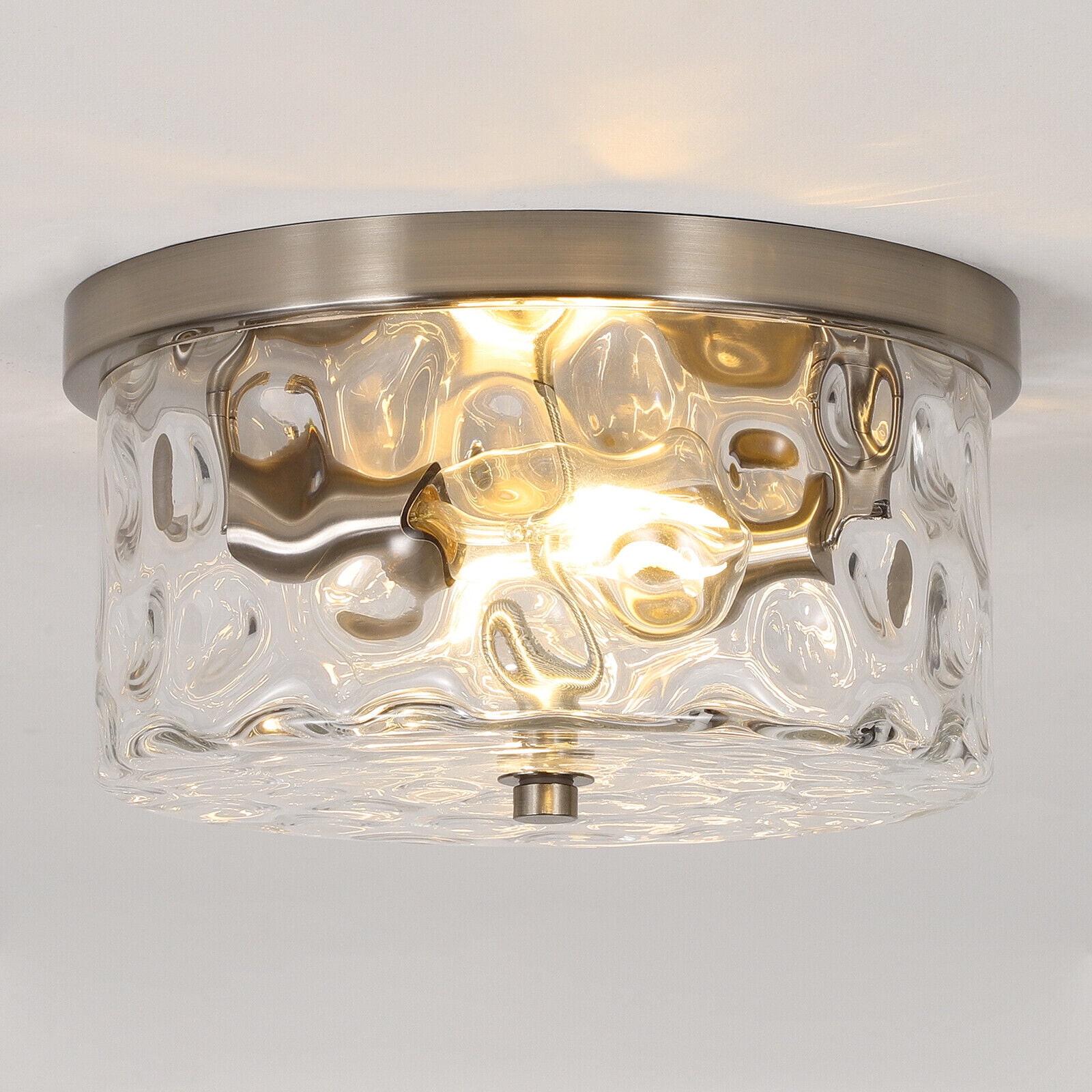 Nickel Vintage Ceiling Light Fixture Semi Flush Mount with Bubble Glass Shade 2-Light Farmhouse Ceiling Light Ceiling Lamp for Living Room Bedroom Foyer Hallway 11.8"