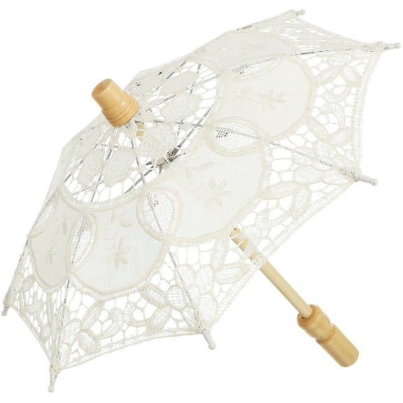 Amosfun Versatile Beige Lace Cotton Parasol for Decor and Bridal Use